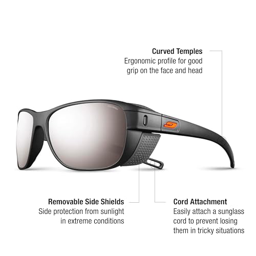 Julbo Camino Glacier Sunglasses Black Frame Brown Mirror Lens 58mm UV Protection for Hiking Skiing