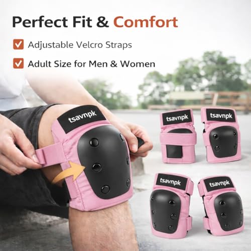 Adult Pink Knee and Elbow Pads Set with Wrist Guards - Large (110–143 lb)