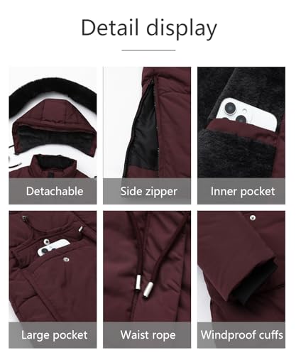 MOERDENG Women's XXL Dark Red Waterproof Winter Puffer Coat - Maxi Down Jacket