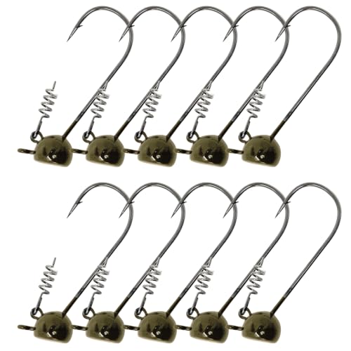 Reaction Tackle Stand-Up Shaky Head Jigs for Bass Fishing - Green Pumpkin / 1/8 Oz - 5 Pack