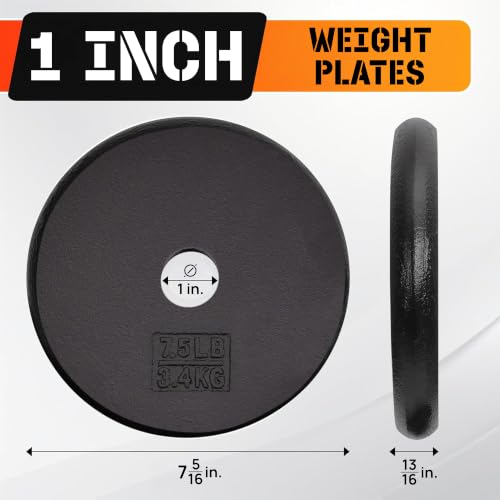 Yes4All 4 x 7.5LB Black Cast Iron Weight Plates for 1-Inch Barbells - Set of 4