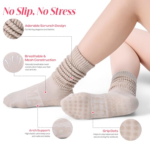 CoolMate Women's Slouch Crew Socks - 3 Pairs Brown Light Beige Variations