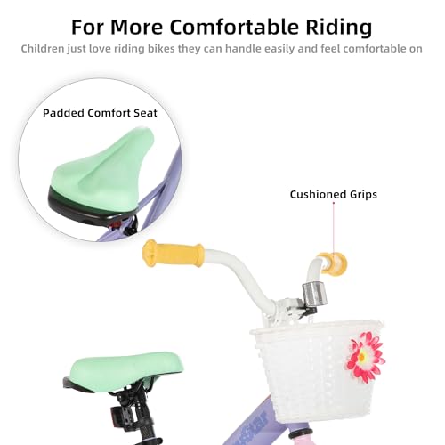 Kids Bicycle 12-18 Inch for Girls with Training Wheels - Purple, 16 Inch Variant
