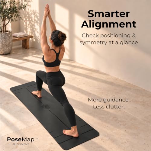 Plyopic PoseMap Signature Black Ultra Grip PRO Yoga Mat - Non-Slip, Alignment Lines, Comfortable, Sweat-Resistant