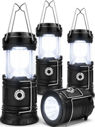 4 Pack Solar LED Camping Lanterns - Battery Powered Emergency Lights