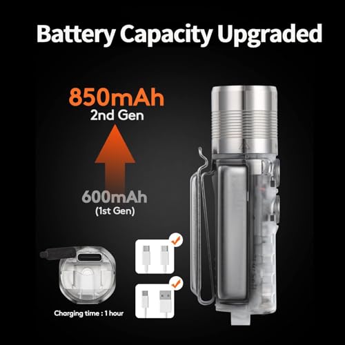 RovyVon Aurora A28 2nd Gen Rechargeable Keychain Flashlight 1000 Lumens UV Red White Sidelight Silver