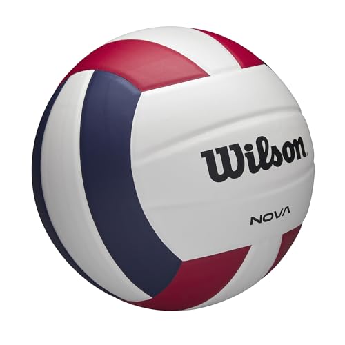 Wilson Nova Indoor Volleyball - Official Size, Red/White/Navy Leather, NCAA Approved