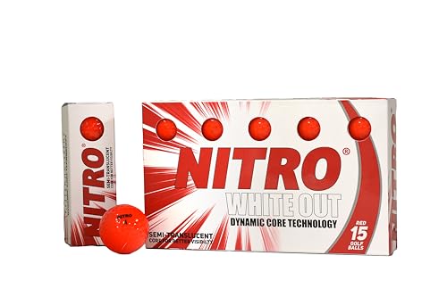 Nitro White Out Golf Balls 15 Pack - Long Distance, Durable, Red