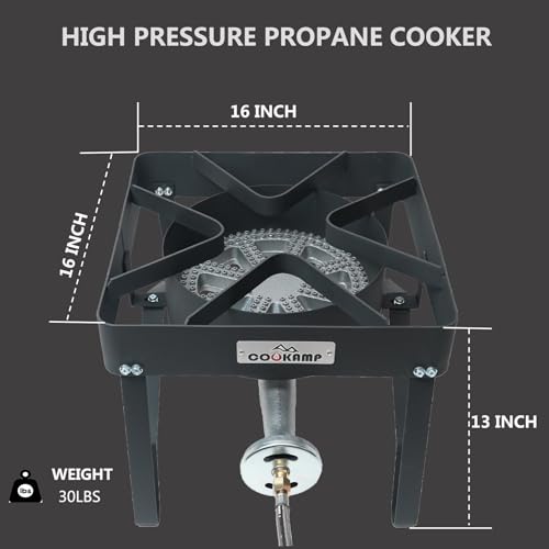 High Pressure Propane Burner Gas Cooker 200,000 BTU Outdoor Grill with Regulator & Steel Hose