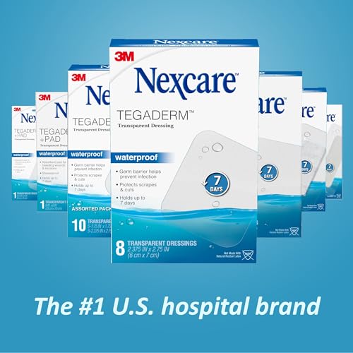 10 Pack Waterproof Transparent Wound Dressings - Tegaderm Film, 7-Day Coverage