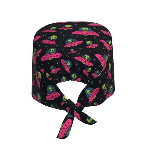 Adjustable Scrub Cap with Sweatband - Breathable Work Hat for Men Women - Alien in Cup