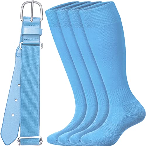 Light Blue Baseball Socks and Belt Combo for Adults - Softball Elastic Waist Belt