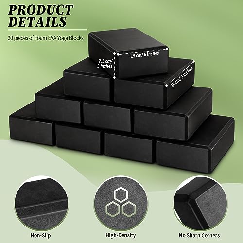 Black 20 pcs Foam Yoga Blocks - Supportive, Non-slip for Pilates & Stretching