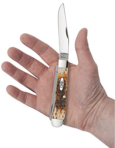 Case XX WR Pocket Knife Trapper Amber Bone Handle with Carbon Steel Blades, 4 1/8" Closed