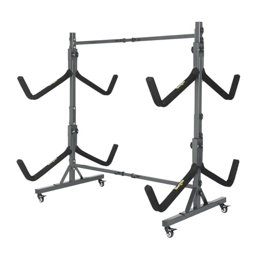 Bonnlo 4-Kayak Freestanding Storage Rack with Lockable Wheels & Adjustable Width