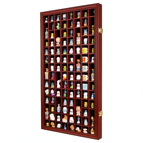 Wall-Mounted Thimble Display Case with UV Protection Door and Felt Interior - Mahogany Finish