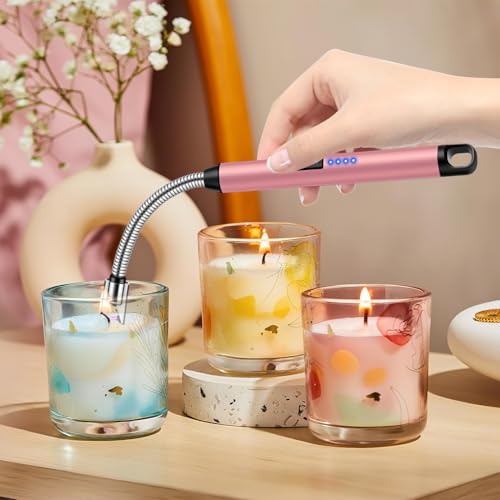 Rechargeable Long Stem Candle Lighters Set with Flexible Neck - Black, Silver, Pink