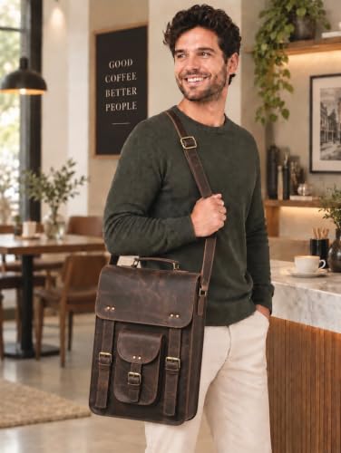 15-Inch Leather Messenger Bag for Men - Vintage Laptop Briefcase