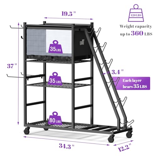 Dumbbell Rack with Yoga Mat Holder & Wheels - Home Gym Storage Organizer