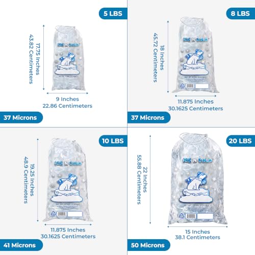ICE N COLD 8lb Ice Bags (400 ct) with Cotton String, Food Grade, Reusable