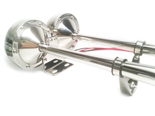 Pactrade Marine Stainless Steel Dual Trumpet Horn Set 12V 150dB for Boats & Vehicles