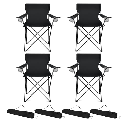HaSteeL Oversized Folding Camping Chairs 4 Pack - Black, 600D Oxford Fabric