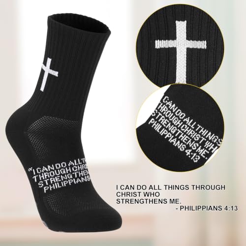 Christian Cross Print Socks 4/6 Pairs Black 4:13 Variation - Faith-Based Athletic Socks