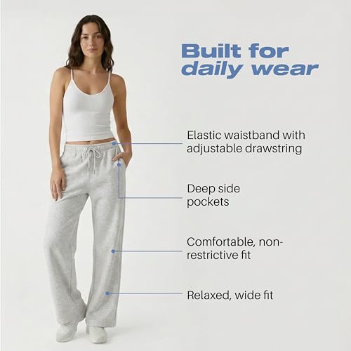 Common Stitch 3-Pack Wide Leg Fleece Sweatpants for Women - Medium, Black & Grey