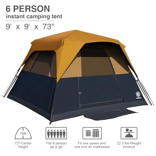 Ever Advanced 6 Person Blackout Instant Cabin Tent - Orange, Easy Setup, Family Camping Gear