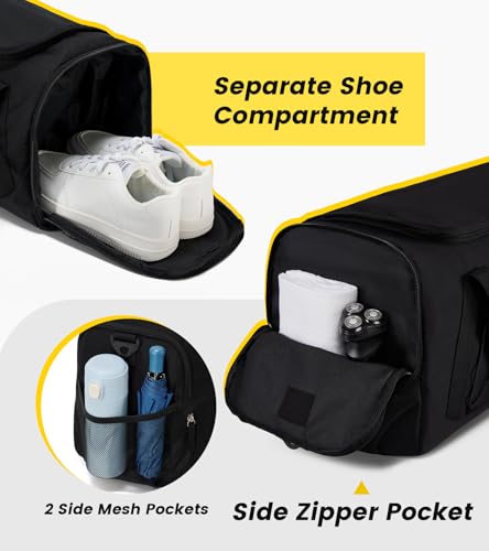 Vorspack 21-Inch Gym Bag with Shoe Compartment - Black, Travel & Sports Duffle