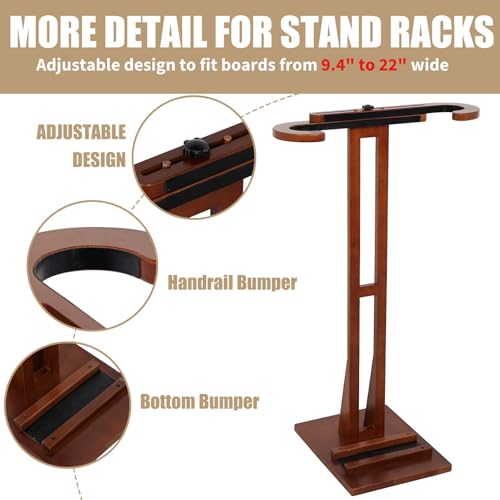 JUSTOOP Dark Brown Beech Wood Surfboard Stand Rack - Floor Standing Organizer for Shortboard & Longboard