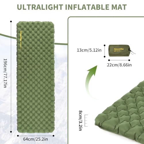Naturehike Ultralight Insulated Sleeping Pad XL Green - 4.6 R-Value for Cold Weather Camping