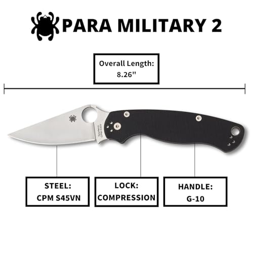 Spyderco Para Military 2 Folding Pocket Knife Black Handle 3.4" S45VN Blade