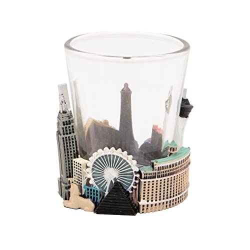 Las Vegas Shot Glass with Landmarks - 2 Ounces, 3D Wrap Landmarks