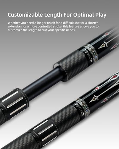 Adjustable Carbon Fiber Pool Cue Extension with 3 Bumpers - Frosted Finish