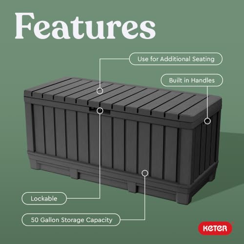 Keter Kentwood 92 Gal Outdoor Storage Box Dark Grey - Weatherproof Garden Bench