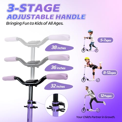 Kids & Adults Kick Scooter with 8-Inch Wheels, Adjustable & Foldable - Purple