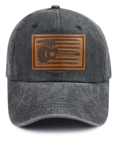 Black American Flag Guitar Hat for Men Women, Adjustable Leather Patch Cap