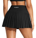 Women's Pleated Tennis Skirt with Built-in Shorts and Pockets - Medium Black