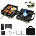 Green Double Burner Camping Stove with Windshield & Accessories - Portable 24000 BTU