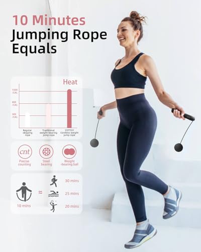 YOTTOY Cordless & Weighted Jump Rope for Adults - Black