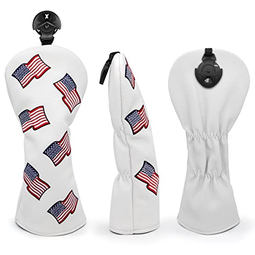US Flag Patriotism Golf Club Head Covers Set for Driver, Fairway, Hybrids – 1pc Fairway Cover Included