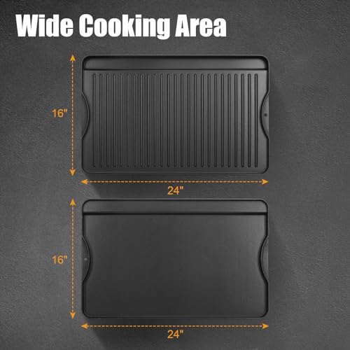 16" x 24" Reversible Cast Iron Cooking Griddle - Pre-Seasoned, Double-Sided, Camp & Kitchen Use - Variation of THIS Listing 16" x 24" x 1"