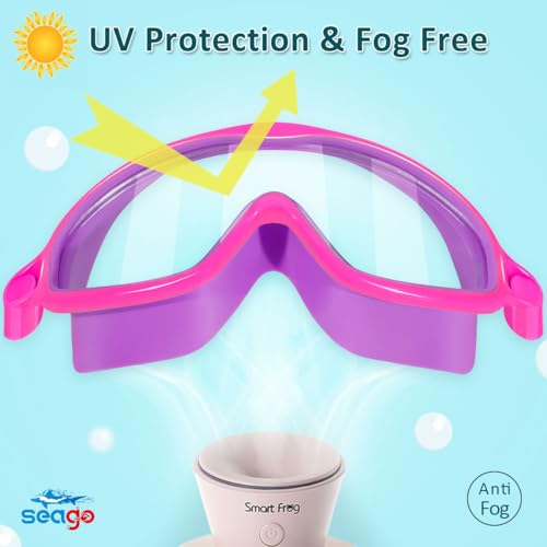 Kids Swim Goggles Anti-Fog UV Wide View 2-Pack Pink Purple & Green Purple