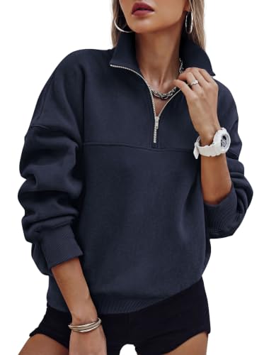 Women's Navy Quarter Zip Fleece Pullover Sweatshirt - Medium Fit