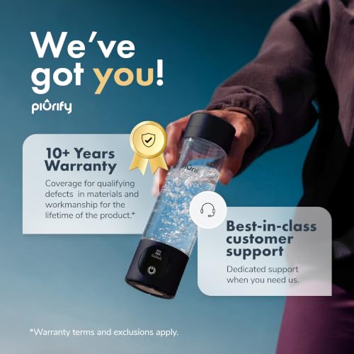 PIURIFY Hydrogen Water Bottle Generator - Portable, Certified 6300+ PPB, Rechargeable