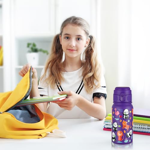 Kids Insulated Water Bottle 12oz Leakproof Drink Container - Purple 350ml