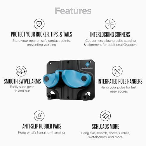Gravity Grabber Cyan Ski & Snowboard Wall Rack - 2 Pack Winter Gear Organizer