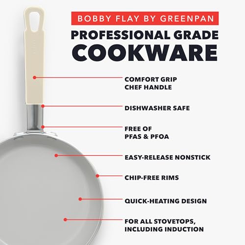 GreenPan x Bobby Flay 13-Piece Cream White Ceramic Nonstick Cookware Set – Durable, Toxin-Free Kitchen Collection