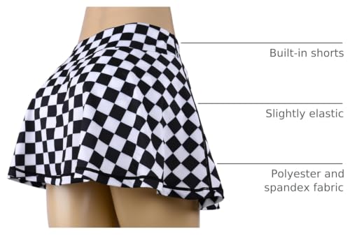 Women's Checked High Waist Tennis Skirt with Shorts Pockets - Small Variation